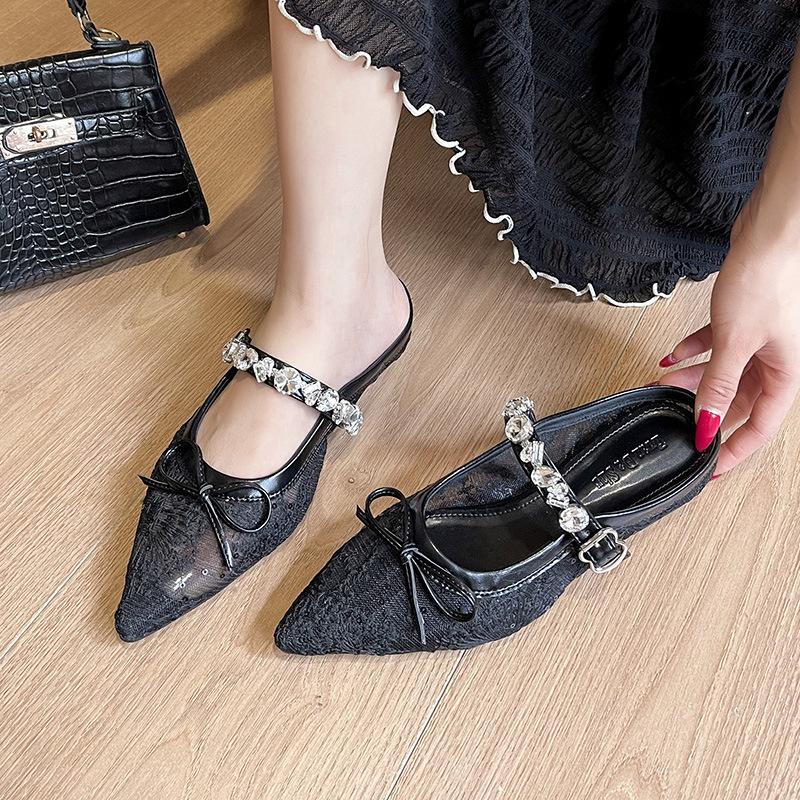 

Модные Роскошные Сетчатые Кристаллы Узкий Ремешок Дизайнерские Шлепанцы Женские Элегантные Заостренный Носок Бант Балетки 42 Большой Размер Балетки 42 бежевый