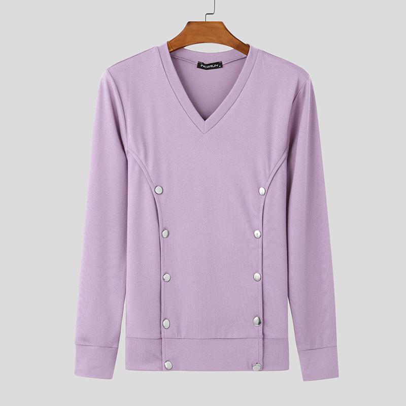

INCERUN Spring Men V Neck Long Sleeve Knitted Casual Fitted Pullover Tops 5XL фиолетовый