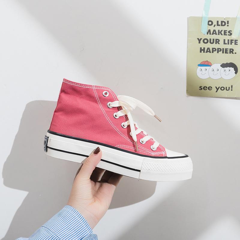 Spring high-top platform canvas shoes for women's height increase's versatile muffin shoes tide