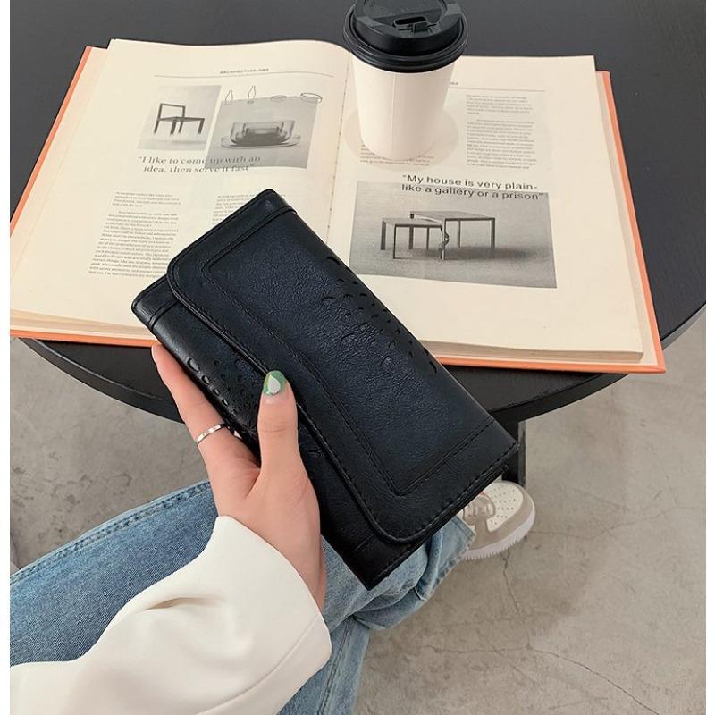 Portafoglio a tre ante con blocco RFID vintage, porta carte di credito retrò di grande capacità, pochette e organizer da donna