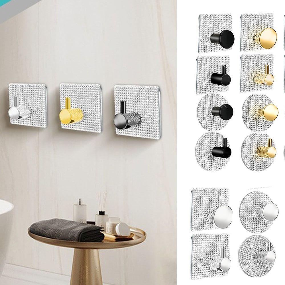 4pcs Punch Free Wall Hook Strong Adhesive Square /Round Bathroom Door Hook Single Hook Wall Mounted Towel Hanger Hook Clothe Bag