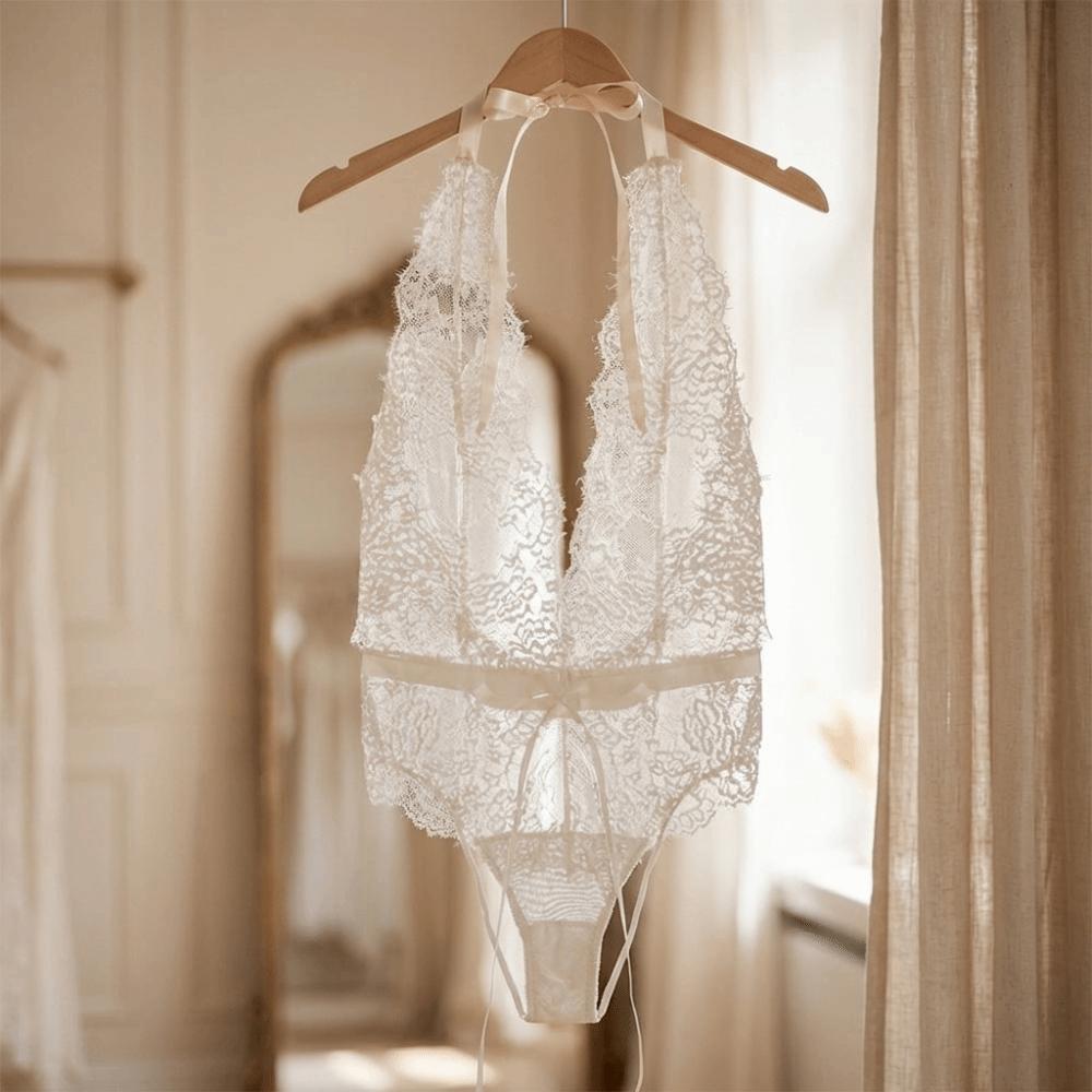 Backless See-Through Underwear Transparent Deep V Nightwear Lingerie Lace Bodysuit  Ladies