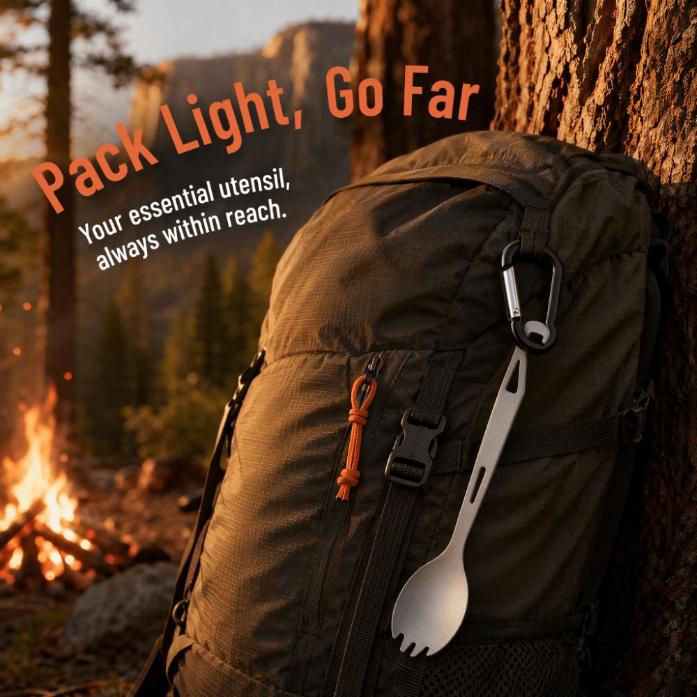 2 Pcs With Bottle Opener Pure Titanium Spork With Tail Hook Outdoor Spork  For Hiking