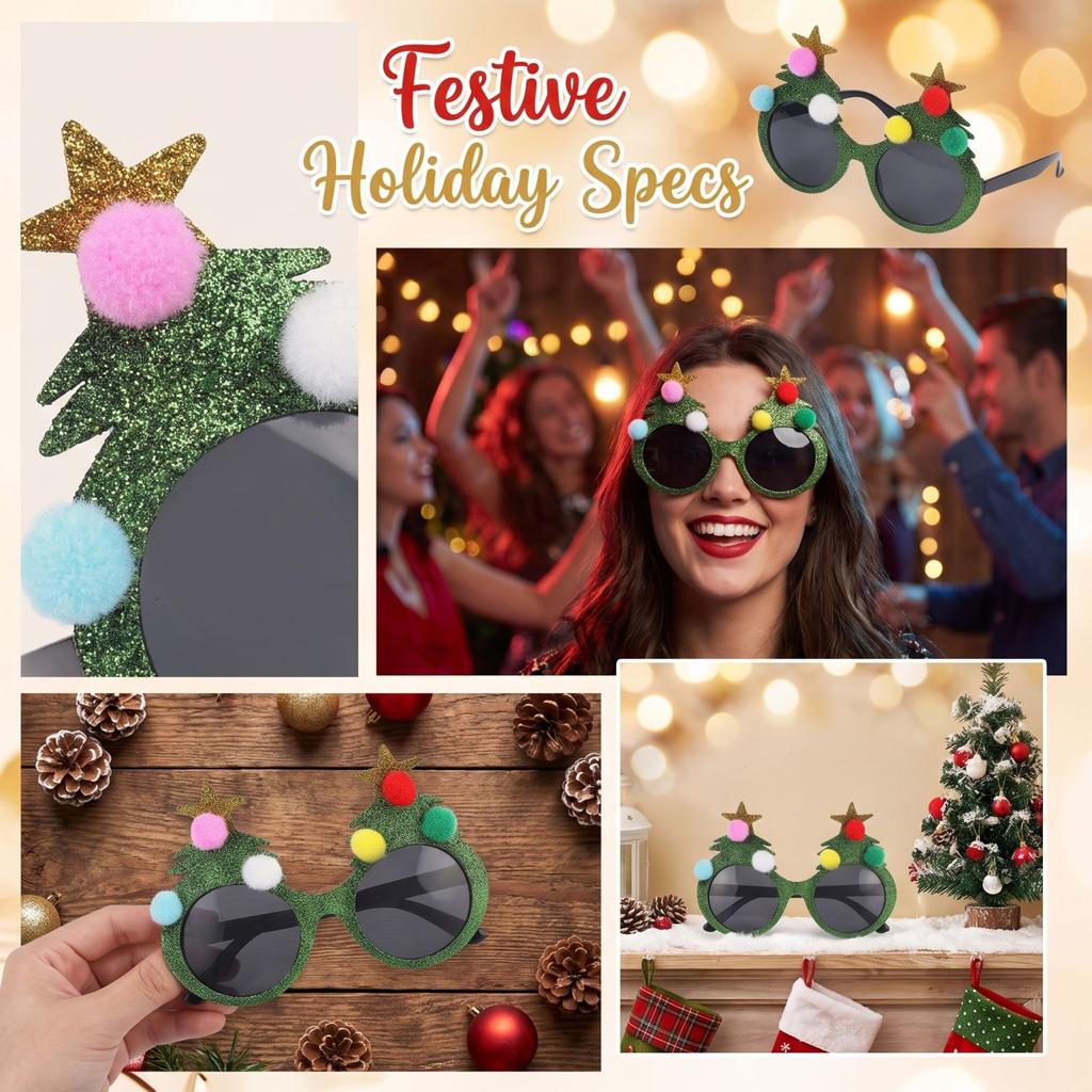 Fun Christmas Sunglasses with Santa, Antlers and Tree - Holiday Party Glasses for Adults