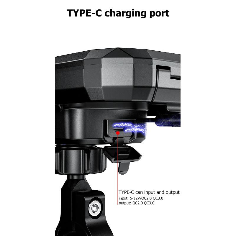 Motorcycle Waterproof Mobile Phone Case Holder with Wireless Charger Adjustable