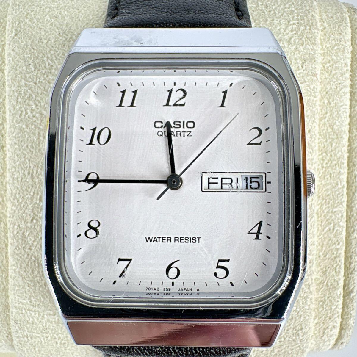[Working Item] CASIO Quartz Watch Square White Dial Day Date Cheap Casio Unisex