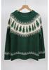 Women's Green Jacquard Christmas Tree Sweater - Round Neck Pullover for Autumn and Winter