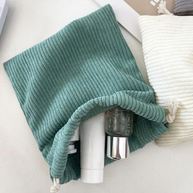 3pcs/set Solid Color Corduroy Drawstring Cosmetic Bags Gift Package Storage Bag Travel Cosmetic Lipstick Makeup Organizer Pouch