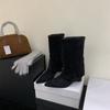 Wedge heel French retro pointed western cowboy boots women's boots autumn new mid-tube pants tube boots