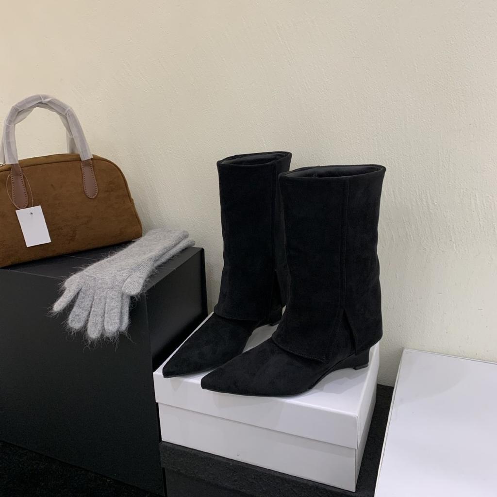Wedge heel French retro pointed western cowboy boots women's boots autumn new mid-tube pants tube boots