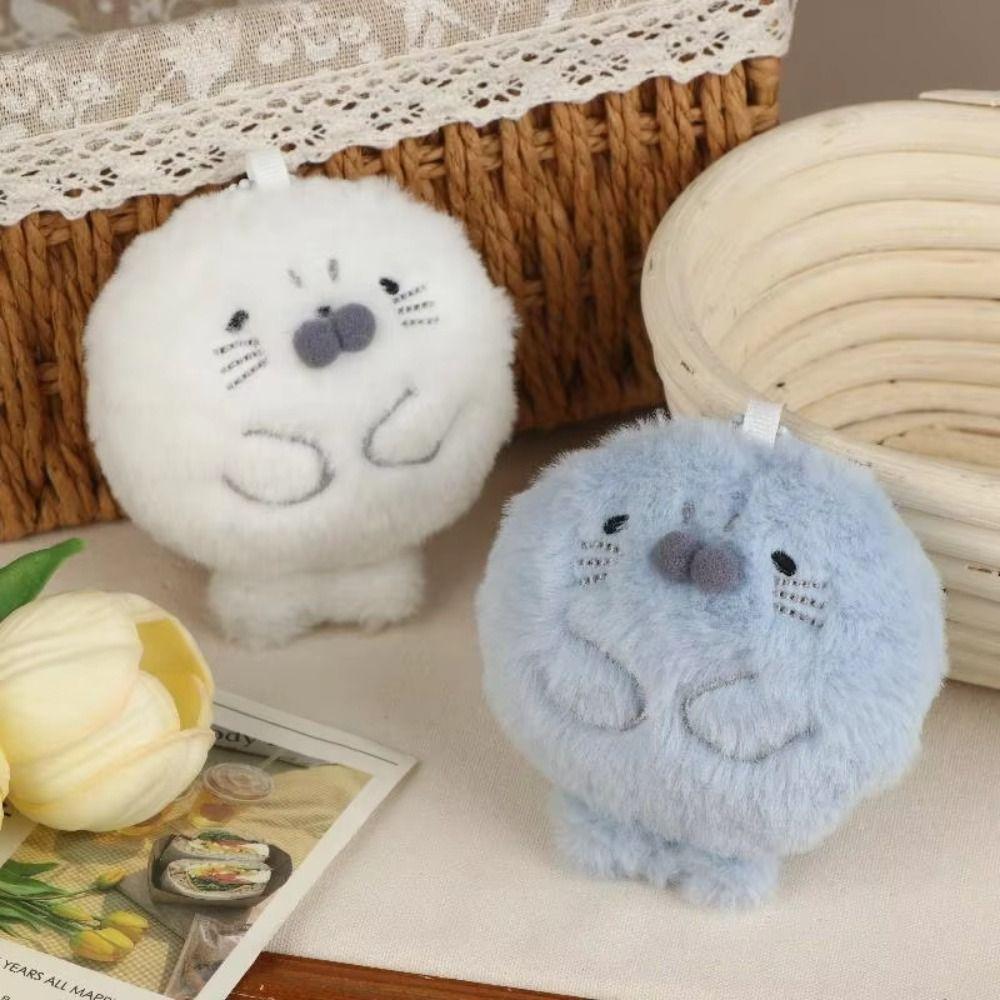 Metal Ring Seal Plush Keychain Bag Charms Seal Plush Key Ring Seal Doll Pendant  Women Girls