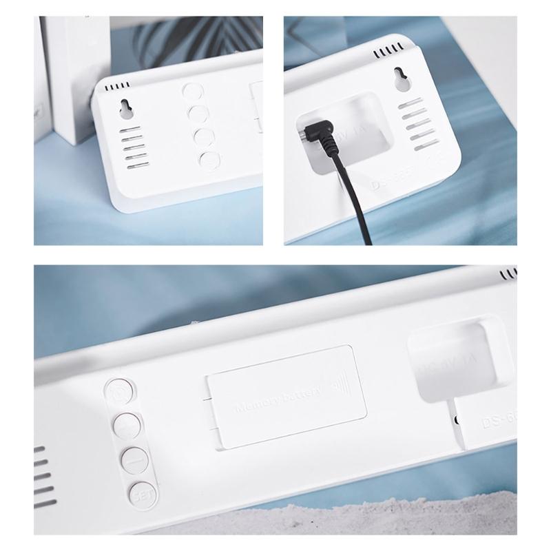 Multifunctional LED Wall Clock with Temperature Display Adjustment Brightness and 2 Alarms 12/24 Hour Memory Function
