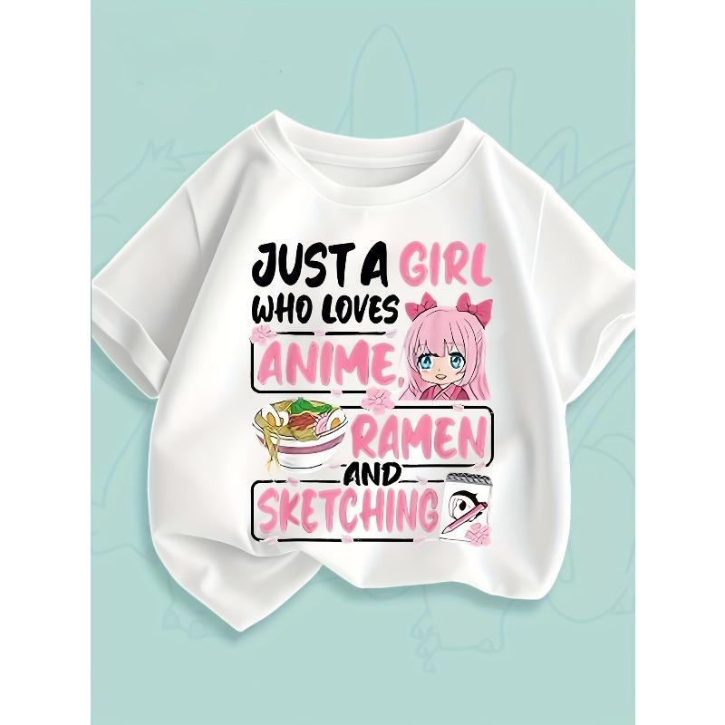 European sizes Round Neck Is Just a Girl Who Likes Japanese Anime, Patterned T-shirt, Regular Version for Boys and Girls 98cm белый