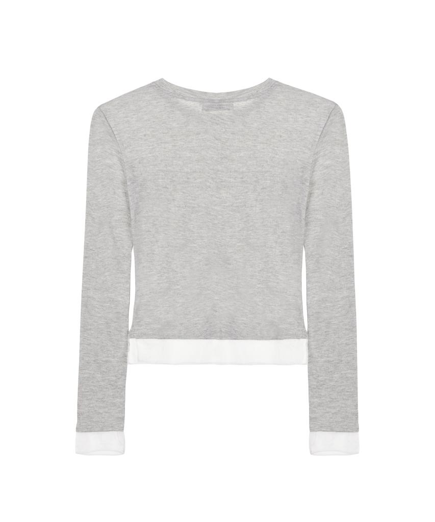 Nigaennikol Nicole Sheer Layered Logo Sleeve Top_Gray