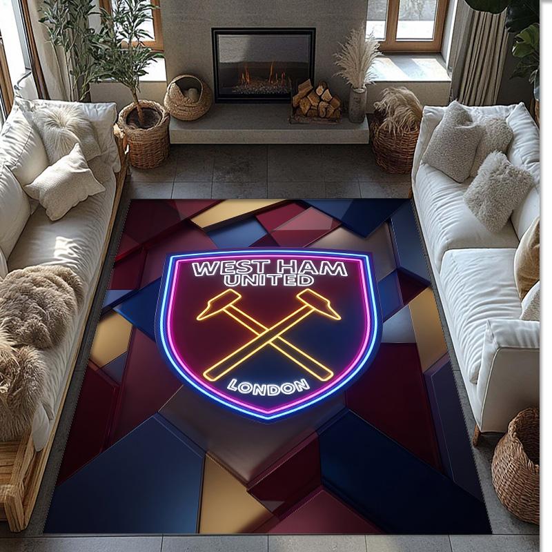 Tappeto in Velluto di Cristallo con Stampa del West Ham United Football, Comodo Assorbente d'Acqua Antiscivolo Tappeto per Pavimenti Interni