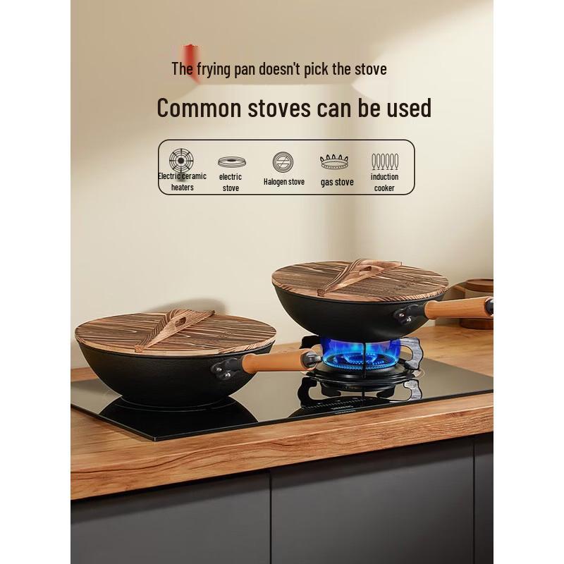 COOKER KING Hand-Cast Uncoated Flat-Bottom Wok