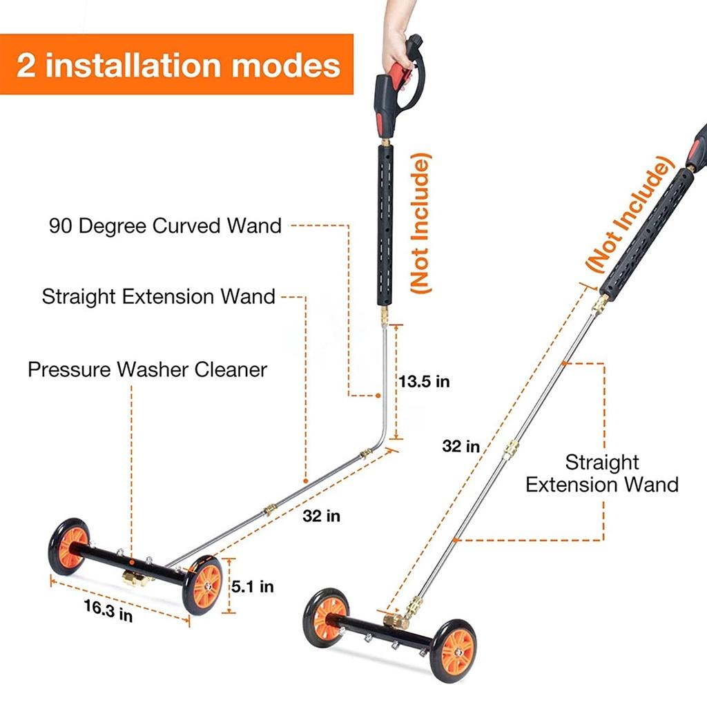 

2в1 Колесо для мытья пола и очистки дорожного покрытия с 2 прямыми штангами и штангой 90 градусов Щетка для мойки шасси автомобиля под высоким давлением