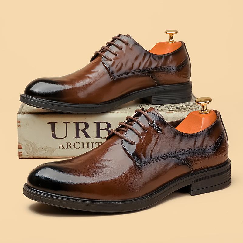 Leather Shoes Men's Genuine Leather New Autumn Hand-scratched Business Casual Men's British and Korean Version Working Groom Wedding Leather Shoes