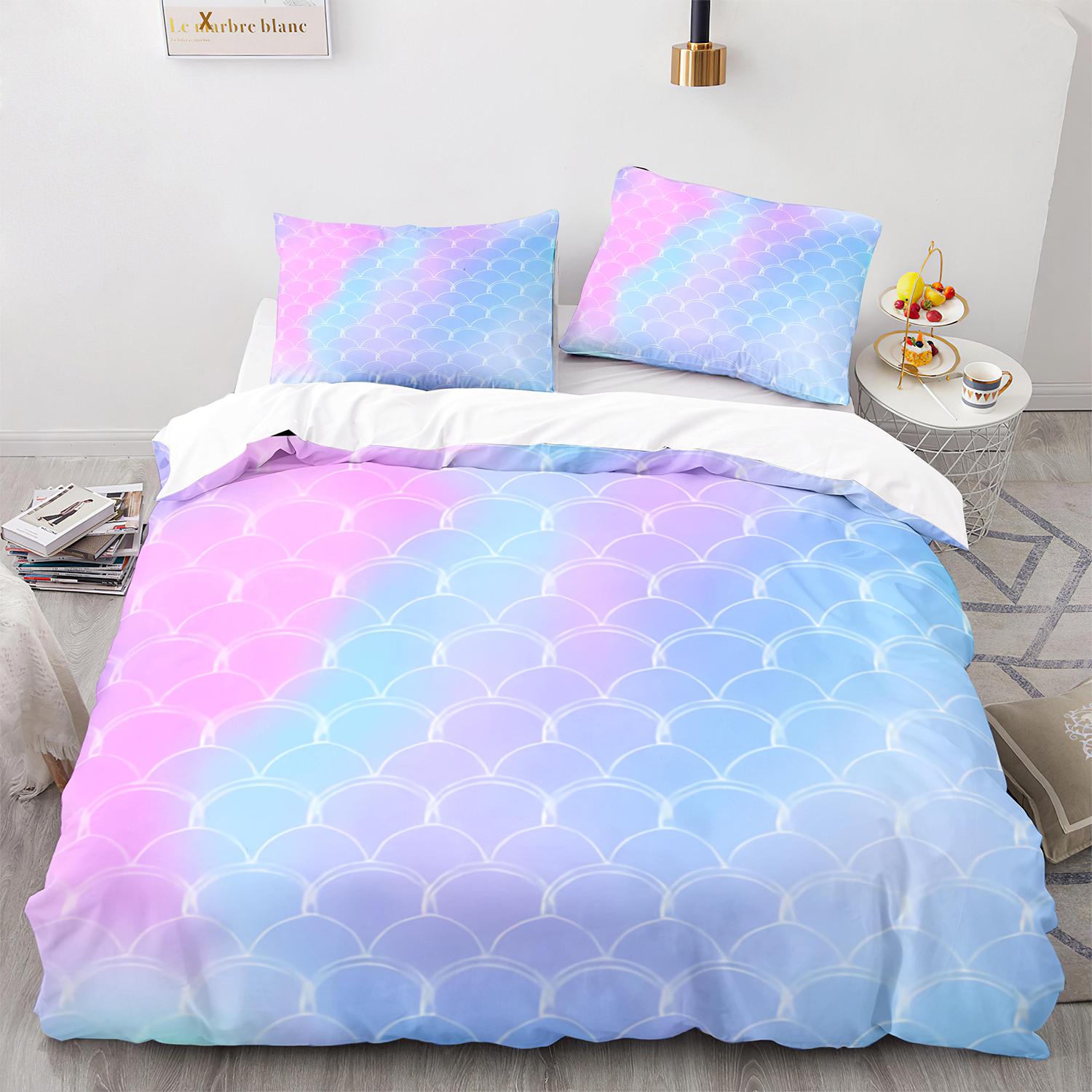 

Пододеяльник с изображением хвоста русалки размера King Queen, детский комплект постельного белья с изображением рыбьей чешуи, девчачий комплект постельного белья с изображением морских животных, принцесса, 2/3 предмета из полиэстера, пододеяльник EU sing