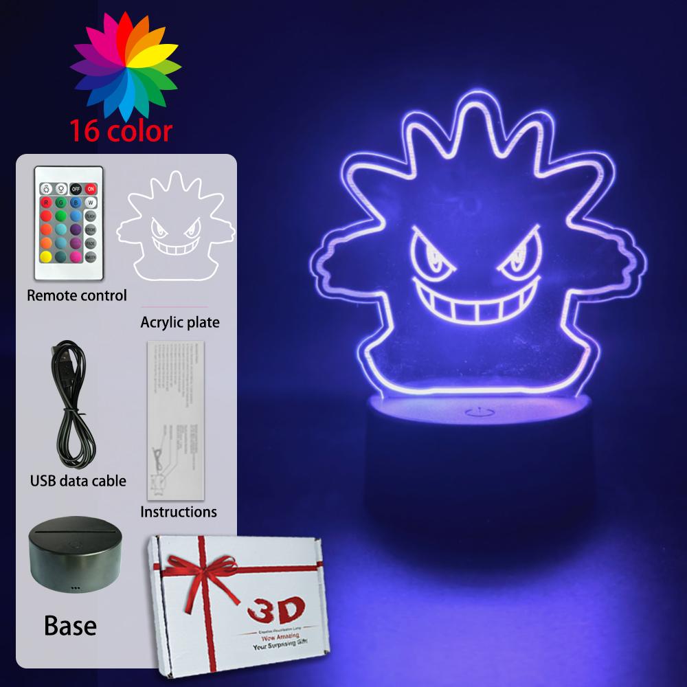Anime 3D Lamp Signs LED Night Light Gengar Haunter Gastly Luminaria Illusion Sleeping Hone Kids Bedroom Decor Table Lamps Gifts