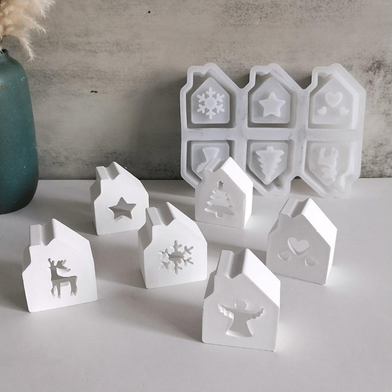 Creative 6 Cavity Silicone Mold for Ambient Light House Designs Perfect for Handmade Craft and Holiday Decorations