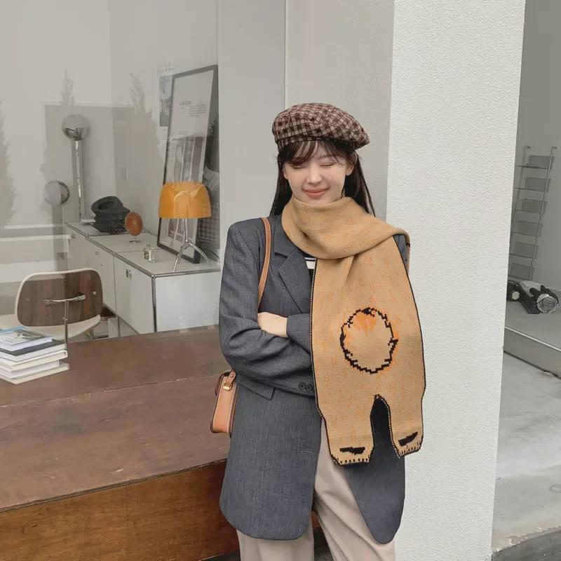 Korean Soft Girl Chic Scarf: Cute Knitted Tiger Wool Shawl for Students