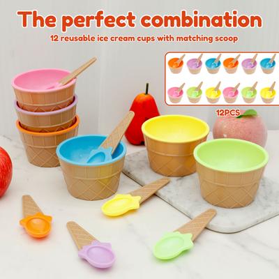 Ice Cream Bowl Reusable Plastic Ice Cream Bowl With Spoon Candy Stackable Dessert Bowl for Summer Holiday Party Dessert Cup