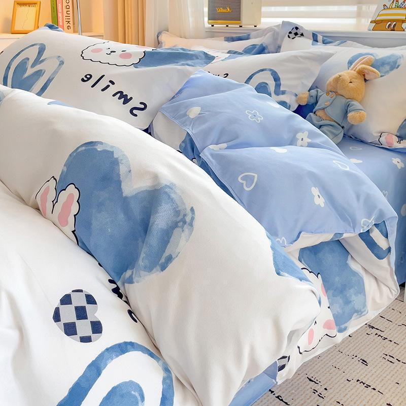 Fresh Literary Style Glutinous Cotton Bedding Set - Four-Piece Set for Dormitory or Home