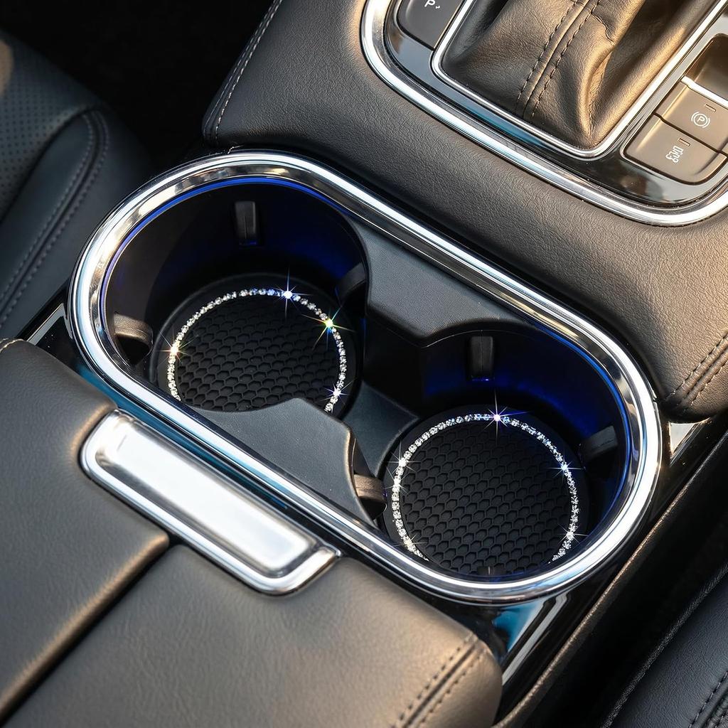 Car Cup Holder Coasters, Bling Cup Holder Insert Coaster Car Interior Accessories-2.75 inch Silicone Anti Slip Car Coaster-Universal (Pack of 2)