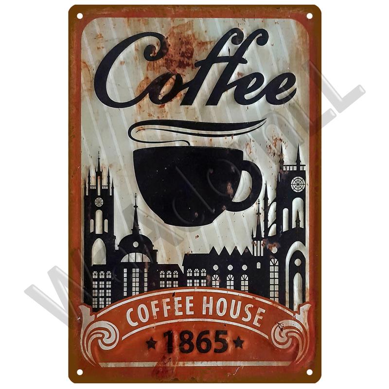 Letrero de Metal Decoración Retro Café Vintage Letrero de Lata Placa Placa de Metal Arte de Pared Pósters Para Cocina Bar Cafetería Habitación Pintura de Hierro Retro