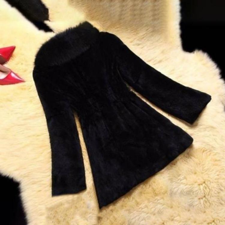 Cappotto in Finta Pelliccia Donna Inverno Morbido Fibbia Strass Slim Elastico Lunghezza Media