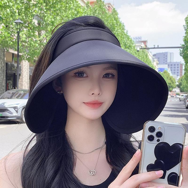 Summer Casual Empty Top Sun Hats Portable Wide Large Brim Cap Uv Protection Foldable Visors Women Sunshade Beach Hiking Hat