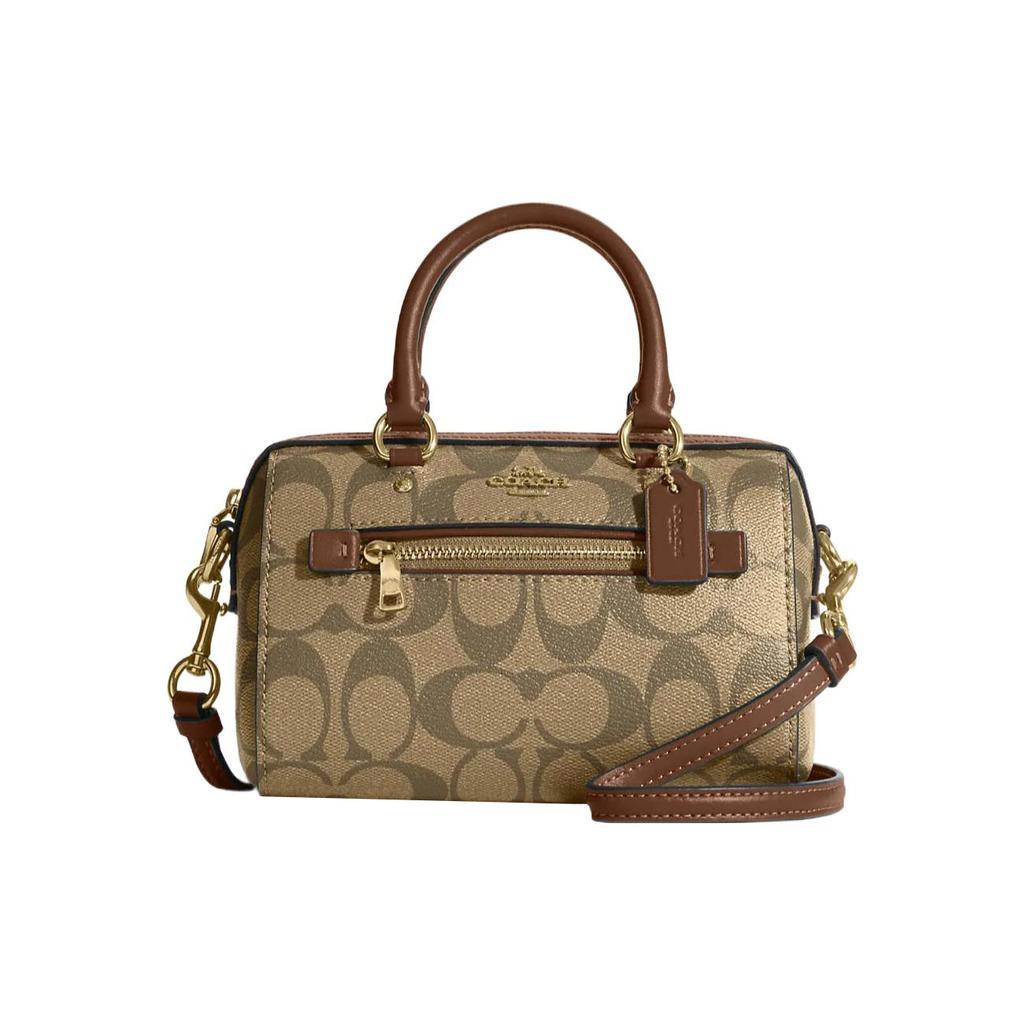 New COACH Rowan Artificial Leather Boston Bag Handbag Shoulder Bag Crossbody Bag Mini Women's Gold & Khaki C9947-IME74