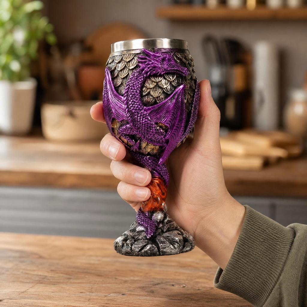 Resin Goblet with Stainless Steel Interior Decorative Dragon Embossed