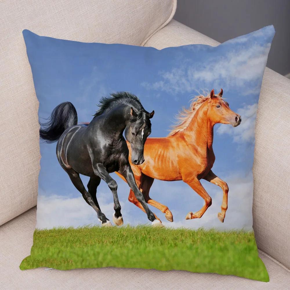 Wild Horse Cushion Cover Decor Animal Print Pillowcase  for Sofa Home Car Children Room Super Soft Plush Pillow Case 45x45cm