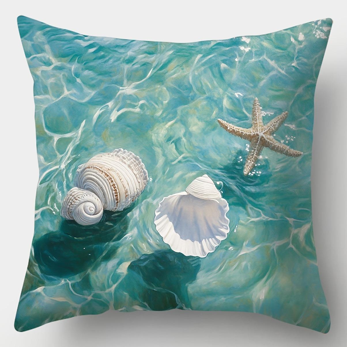 Летняя наволочка с узором из морских ракушек и черепах. Подходит для дивана, автомобиля, спальни. Декоративная наволочка для подушки. 45x45cm