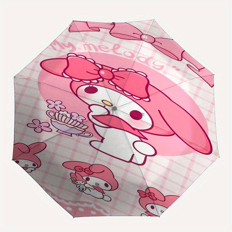 My Melody,Kawaii Automatic Folding Umbrella Simple 8 Rib Design, Bright Cartoon Pattern, Durable Iron Frame, Suitable For Travel, Outdoor, B
