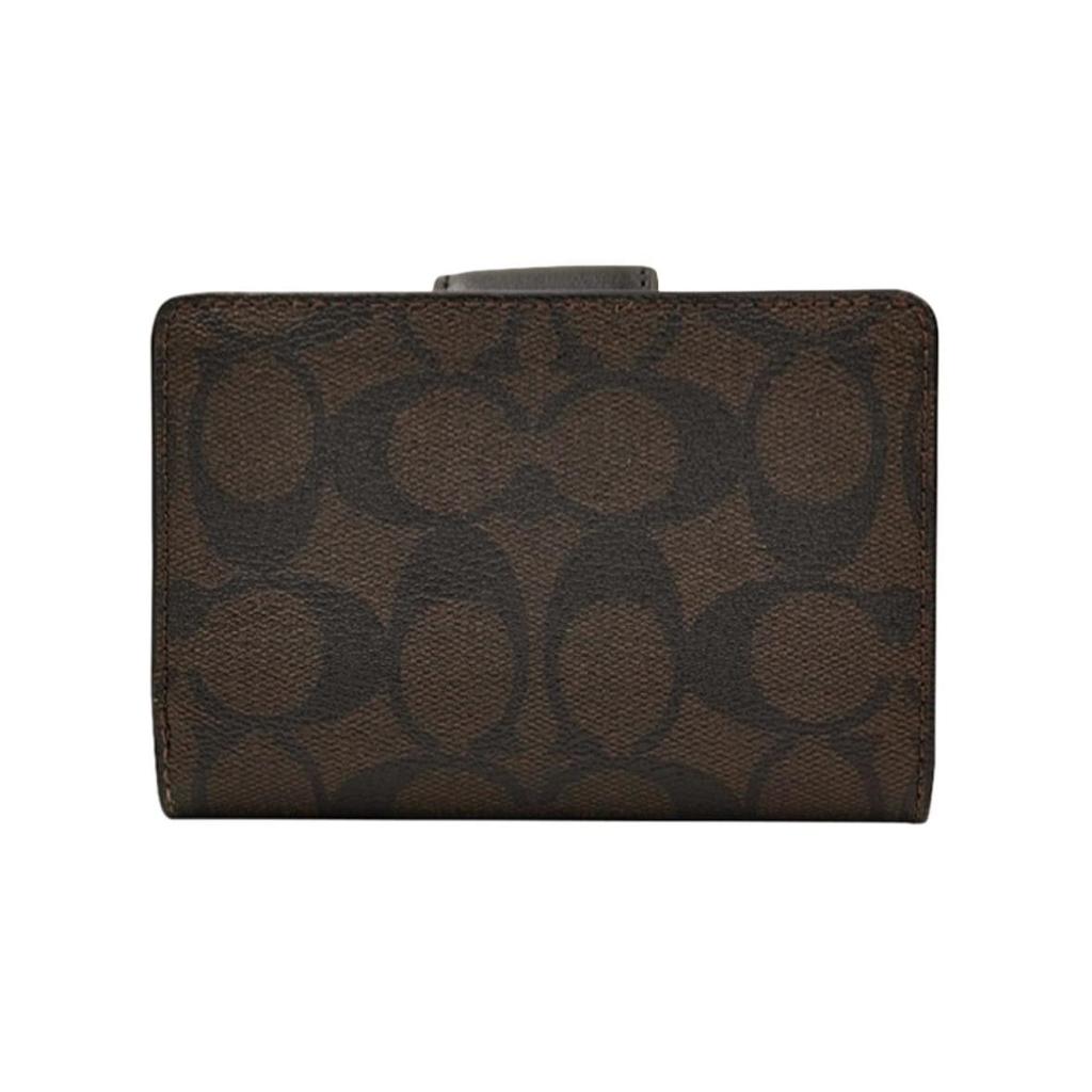 Coach Corner Zip Canvas With Leather Wrist Bag Clutch Pochette Wallet Medium Women's Dark Brown Black C0082-IMAA8