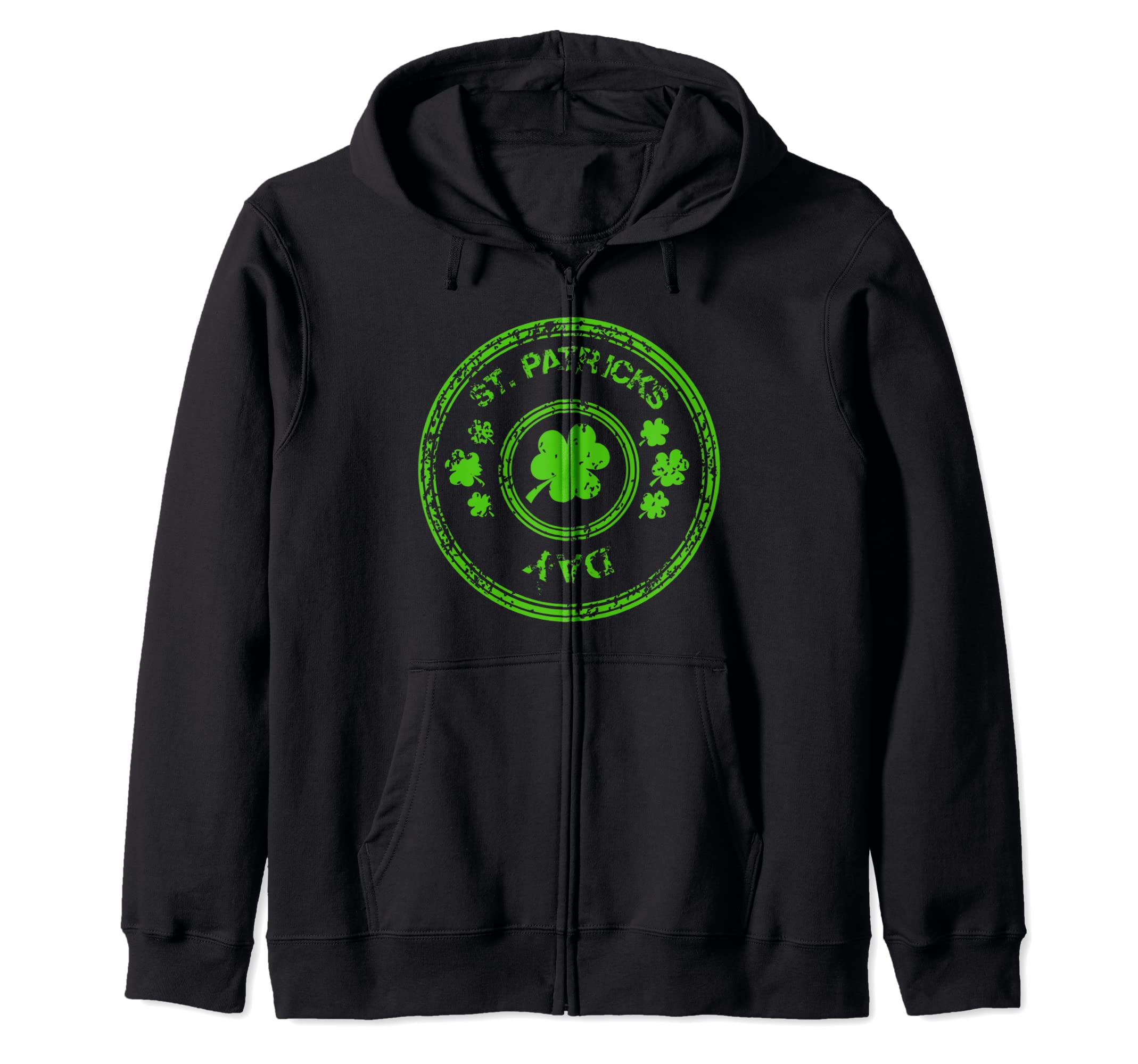 Lucky Clover Irish Cute St. Patrick s Day Shamrock Round Zip Hoodie