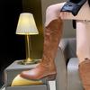 Fashion Vintage Totem Print Side Zip Pu Riding Boots Women Fashion Medium Heel Western Boots Women 2025 Winter Sexy Knee High Shoes