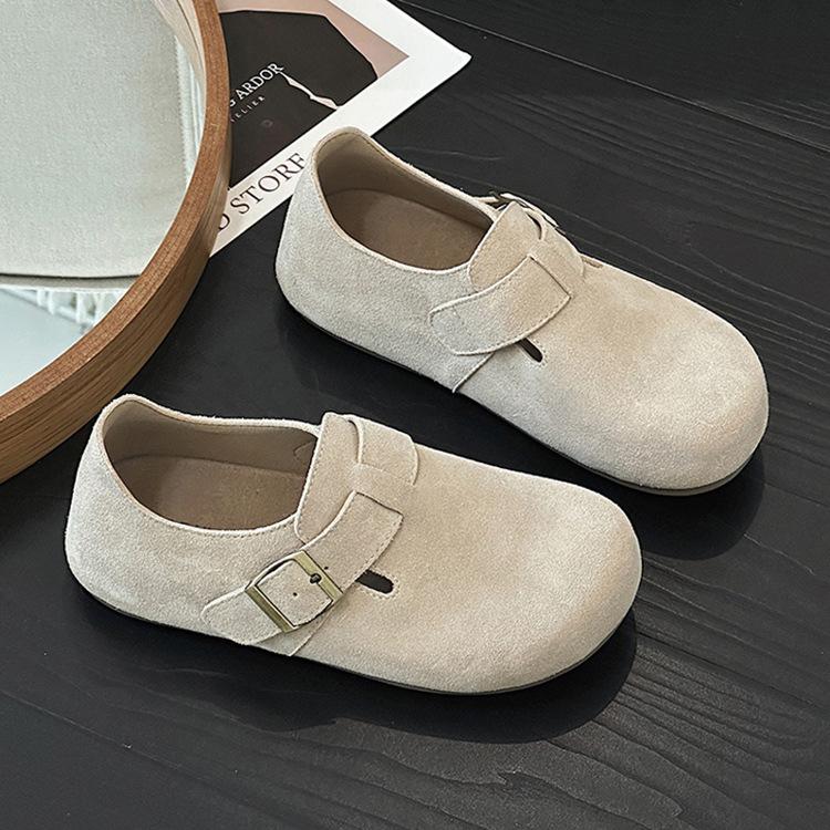 

Женские туфли из коровьей кожи на одной педали, новые универсальные, с мягкой подошвой, с мягкими боками, с матовой пряжкой, туфли-бини на плоской подошве 40 бежевый