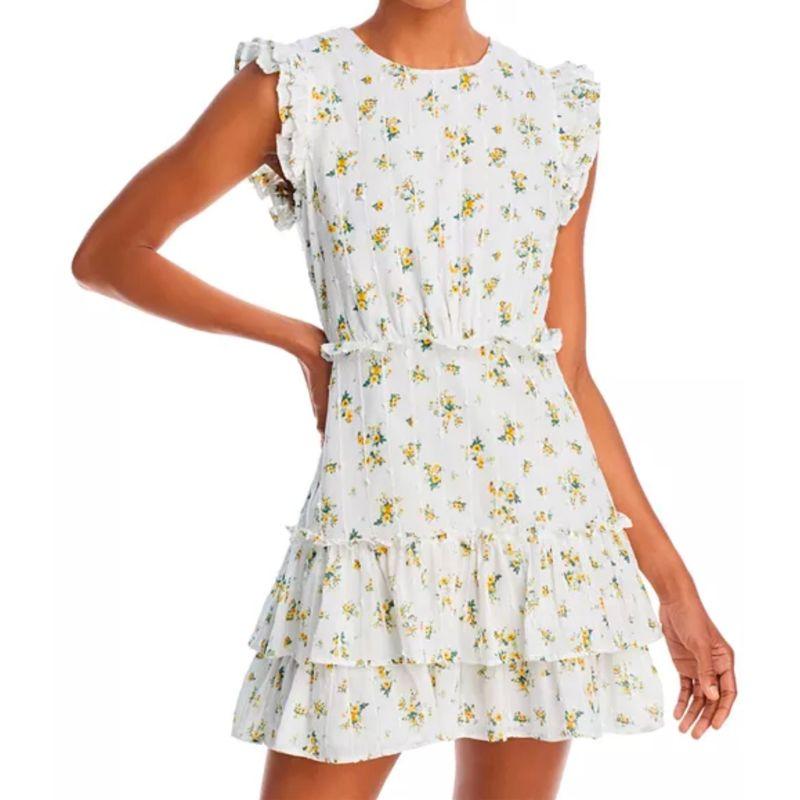 

Export Single AQ Home Elegance Female Flavor Minimalist Print Dress Tea Khaki Salt Ruffles Vacation Skirt Island Skirt White Flower M