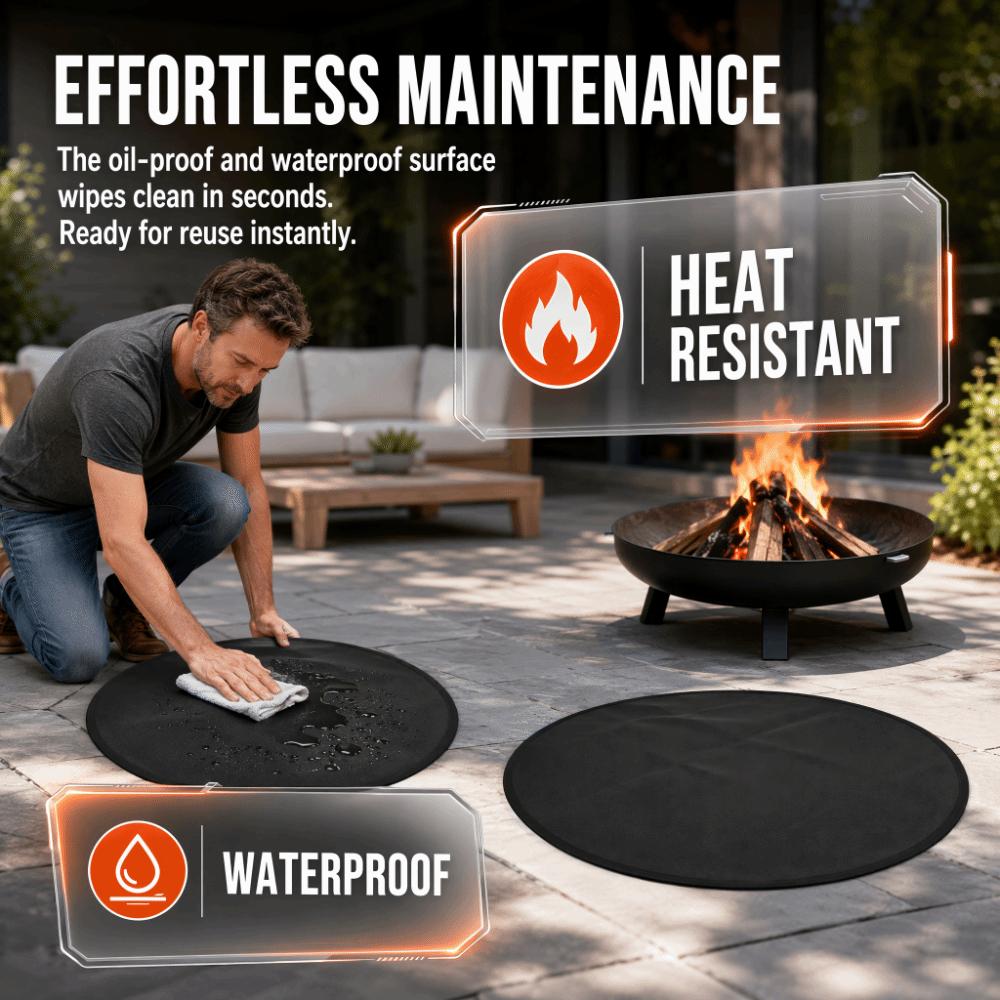 24 Inch Fire Pit Mat Black Outdoor Under Grill Mat Durable Fireproof Grill Pad Outdoor Grill