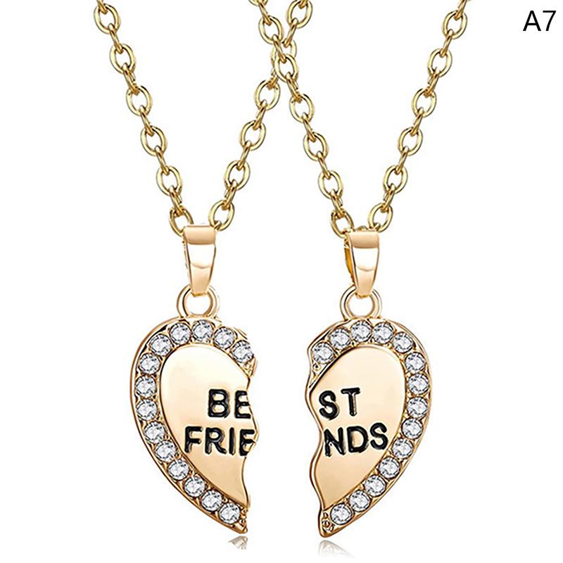 2Pcs Ins Style Heart Rainbow Stitching Necklace  Pendant Alloy Clavicle Chain For Children Best Friend Jewelry Gifts