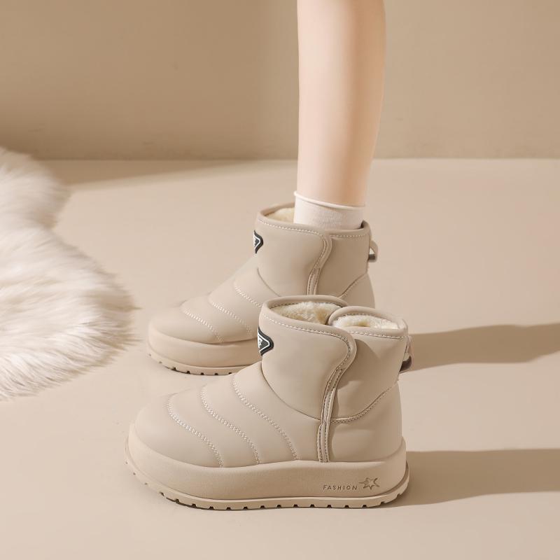 TUINANLE Winter Thick Plush Warm Snow Boots Women Slip On Flat Heels Cotton Shoes Woman Non Slip Ankle Boots Female Black