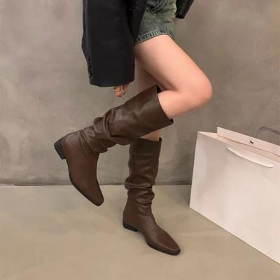 Grobabsatz Knitteroptik Lange Ritterstiefel Damenschuhe Neu Frühling und Herbst Western Schlank Mittellange Stiefel