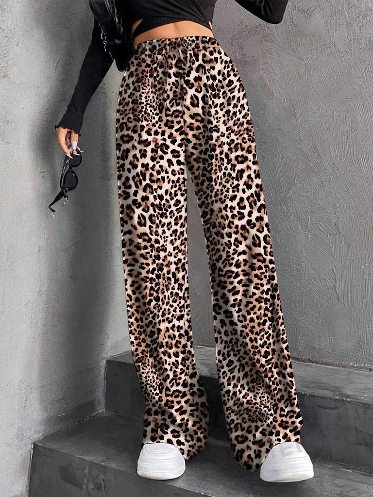 2026 Autumn/Winter Women's Solid Color Wide-Leg Pants: High Waist Drawstring with Elastic Waist for Casual Wear