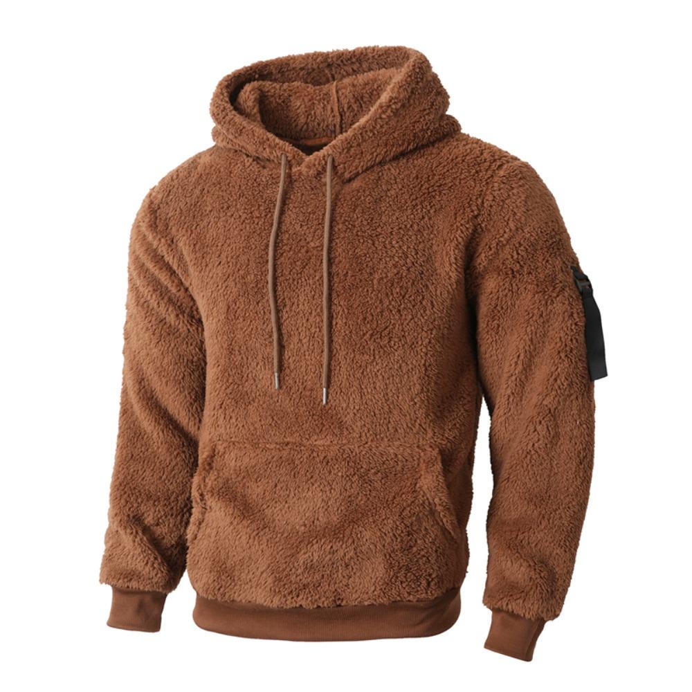 Men's Winter Pullover Fleece Hooded Coat Vintage Casual Streetwear Loose Solid Color Hoodie Leisure Fashion Plush Coat