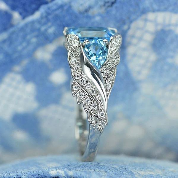 TEMU Zirkonring Blauer Quadratischer Edelstein Damenringe Beliebter Schmuck