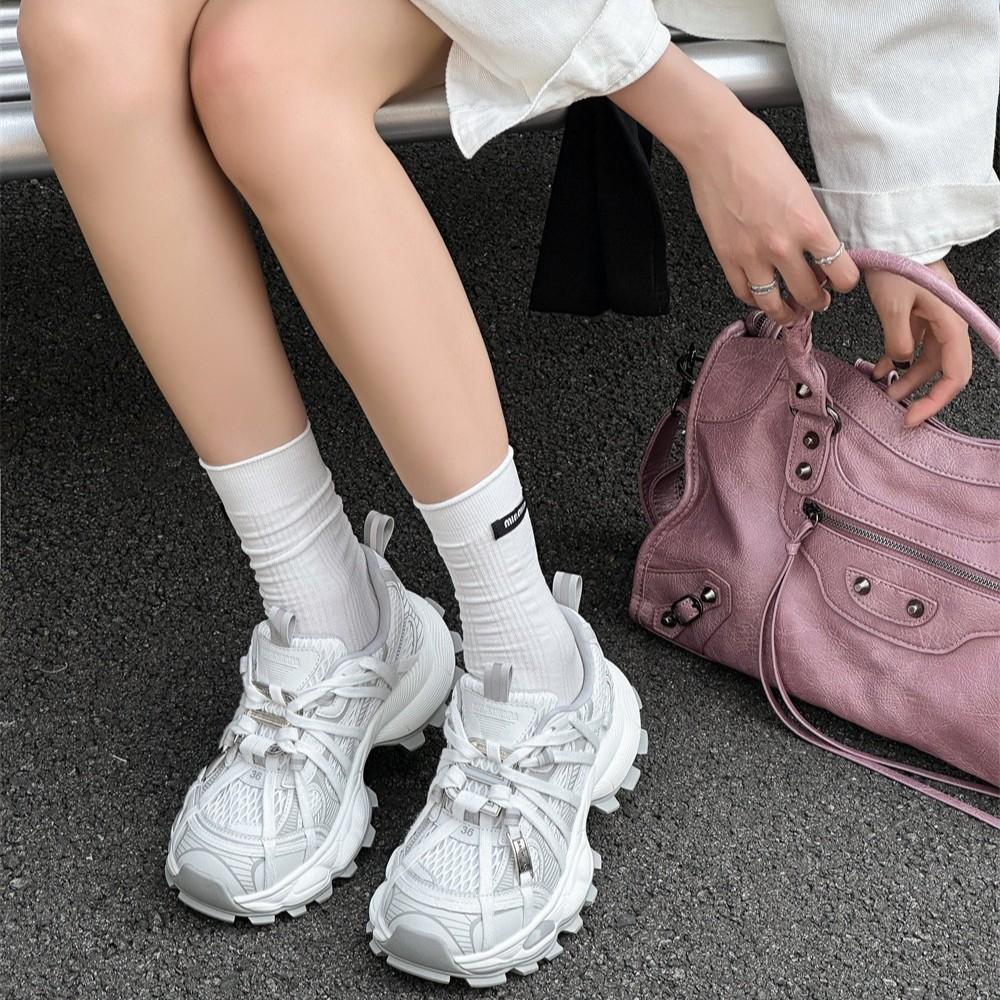 European Station Fashion Strap Dad Shoes Women 2025 Spring and Summer New Leather Thick-soled Breathable Mesh Sports and Leisure Shoes